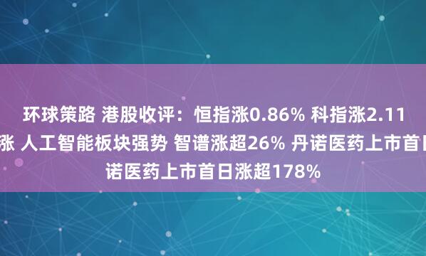 环球策路 港股收评：恒指涨0.86% 科指涨2.11% 科网股普涨 人工智能板块强势 智谱涨超26% 丹诺医药上市首日涨超178%